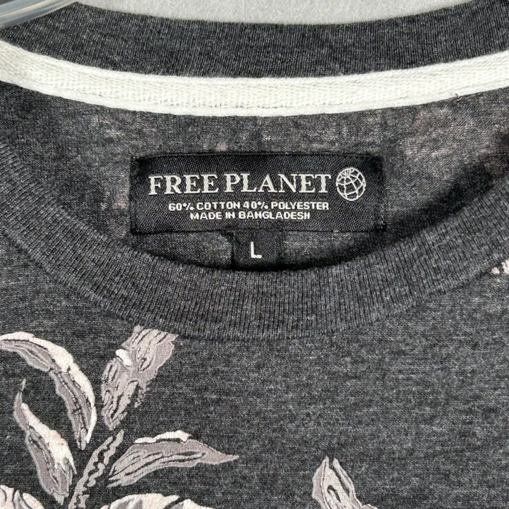 Free Planet T-Shirt Mens Large Charcoal Grey Floral Tropical Short‎ Sleeve Tee